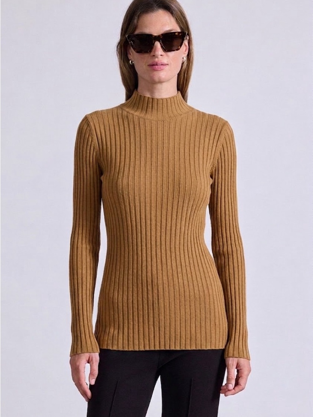 Apiece Apart Ribbed Knit Mock Neck Long Sleeve Top XS 100 Cotton